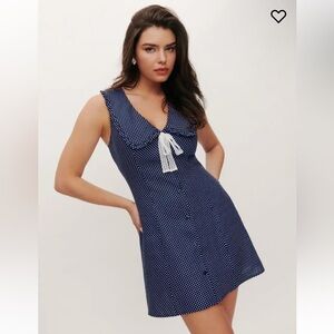 Reformation Navy Polkadot Dress